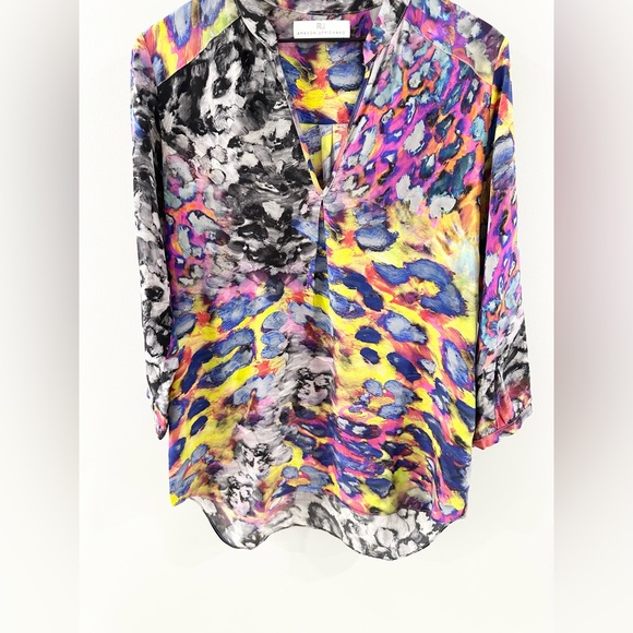 Amanda Uprichard Geo Print Silk Blouse Multi Color Size Small - Picture 3 of 5